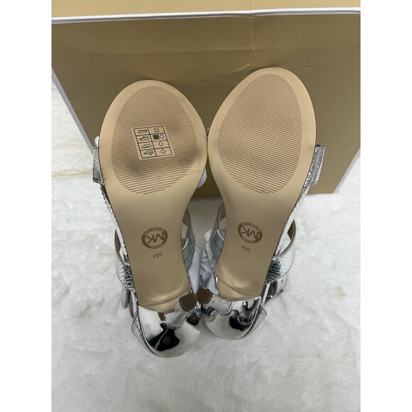 Michael Kors Women's Amal Metallic Snake Embossed Leather Sandal Silver, US 8 M - Picture 9 of 11
